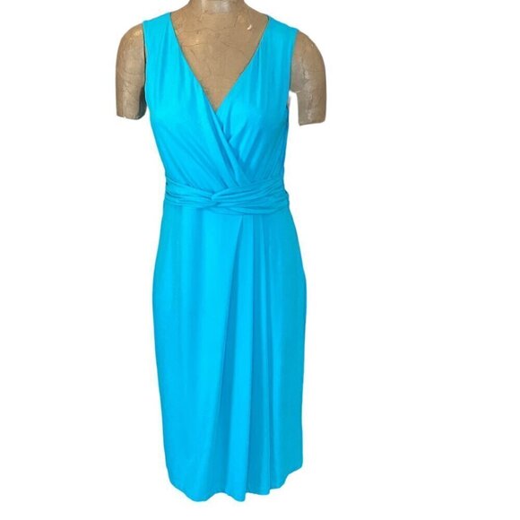 Talbots Turquoise Sleeveless Faux Wrap Dress Sz 8 #298K - Picture 2 of 8